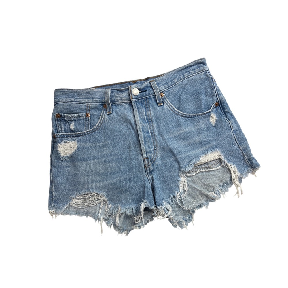 Levi's 501 Original Cutoff Shorts Women 27 Blue Distressed Raw Hem Denim PG4